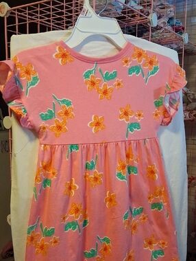 New Old Navy Pink Short Sleeve Floral Dress with Orange Flowers
